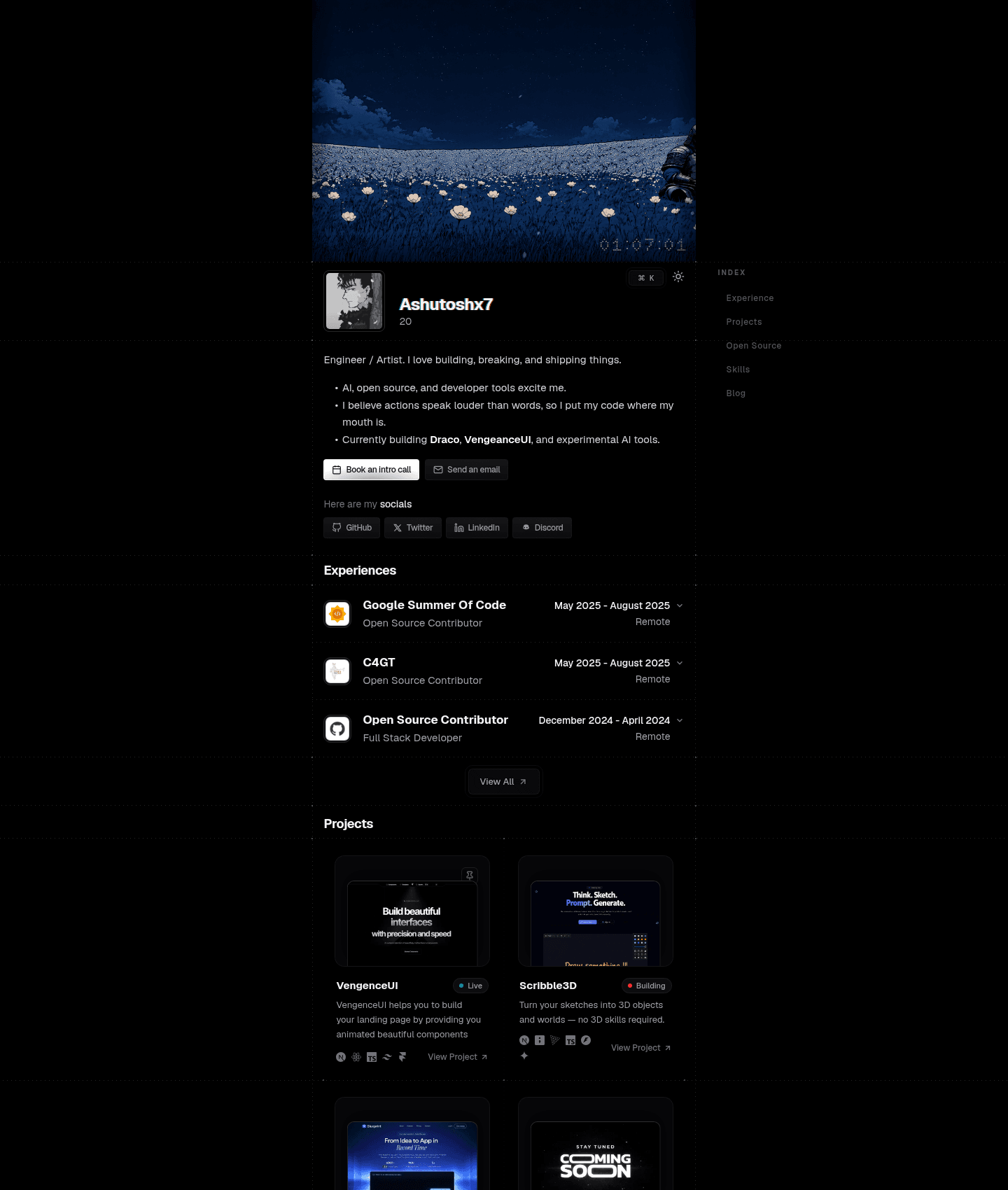 Portfolio V2 homepage and project grid screenshot