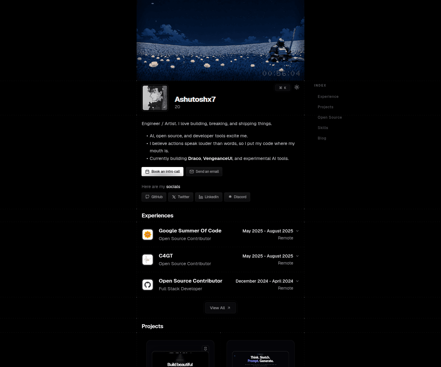 Portfolio V2 above the fold screenshot